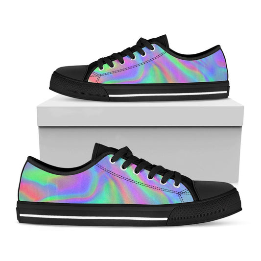 Psychedelic Holographic Trippy Print Black Low Top Sneakers