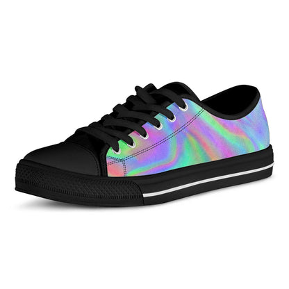 Psychedelic Holographic Trippy Print Black Low Top Sneakers