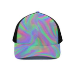Psychedelic Holographic Trippy Print Black Mesh Trucker Cap