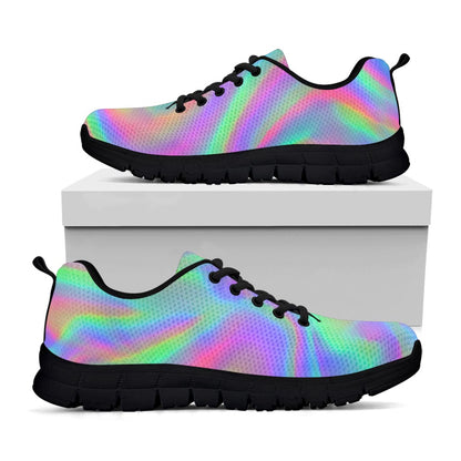 Psychedelic Holographic Trippy Print Black Running Shoes
