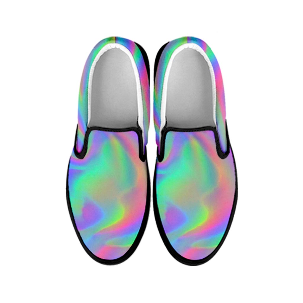 Psychedelic Holographic Trippy Print Black Slip On Sneakers