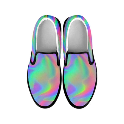 Psychedelic Holographic Trippy Print Black Slip On Sneakers