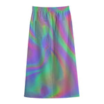 Psychedelic Holographic Trippy Print Cotton Front Slit Maxi Skirt