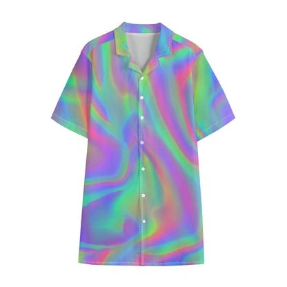 Psychedelic Holographic Trippy Print Cotton Hawaiian Shirt