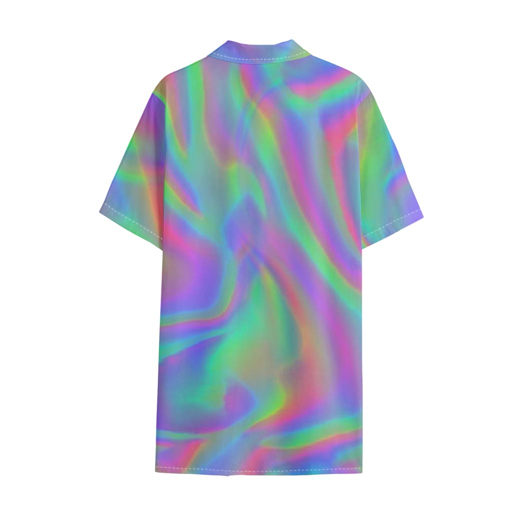 Psychedelic Holographic Trippy Print Cotton Hawaiian Shirt