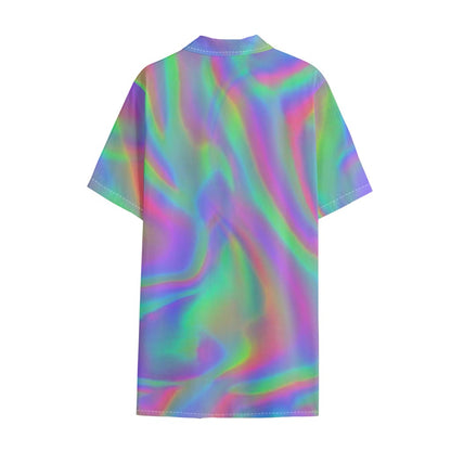 Psychedelic Holographic Trippy Print Cotton Hawaiian Shirt