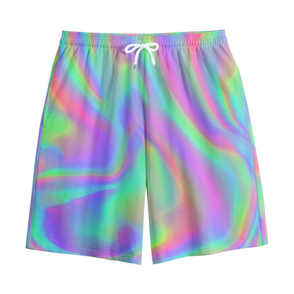 Psychedelic Holographic Trippy Print Cotton Shorts