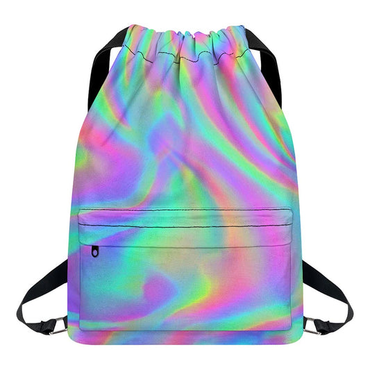 Psychedelic Holographic Trippy Print Drawstring Backpack