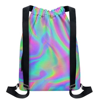 Psychedelic Holographic Trippy Print Drawstring Backpack