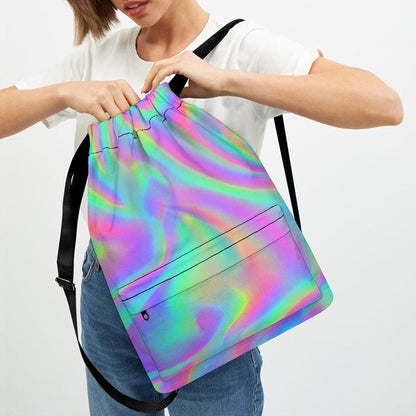 Psychedelic Holographic Trippy Print Drawstring Backpack