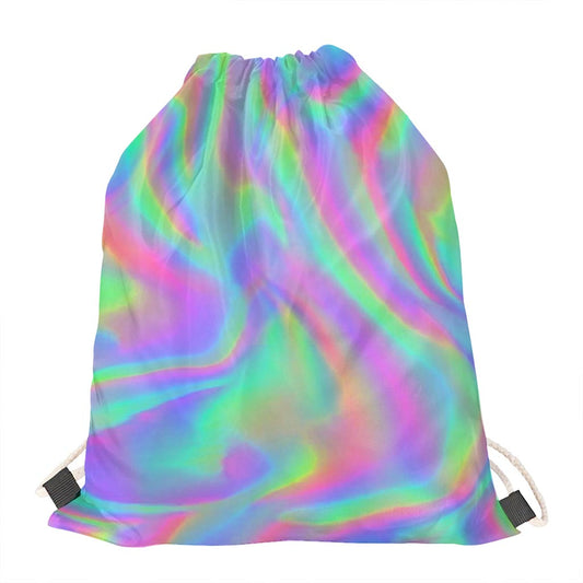 Psychedelic Holographic Trippy Print Drawstring Bag