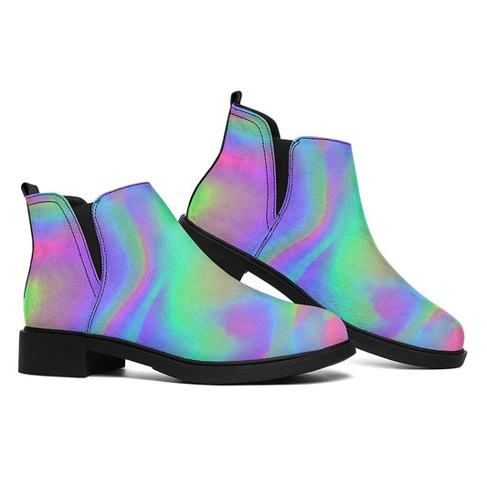 Psychedelic Holographic Trippy Print Flat Ankle Boots