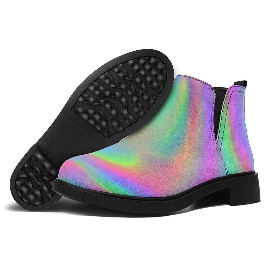 Psychedelic Holographic Trippy Print Flat Ankle Boots