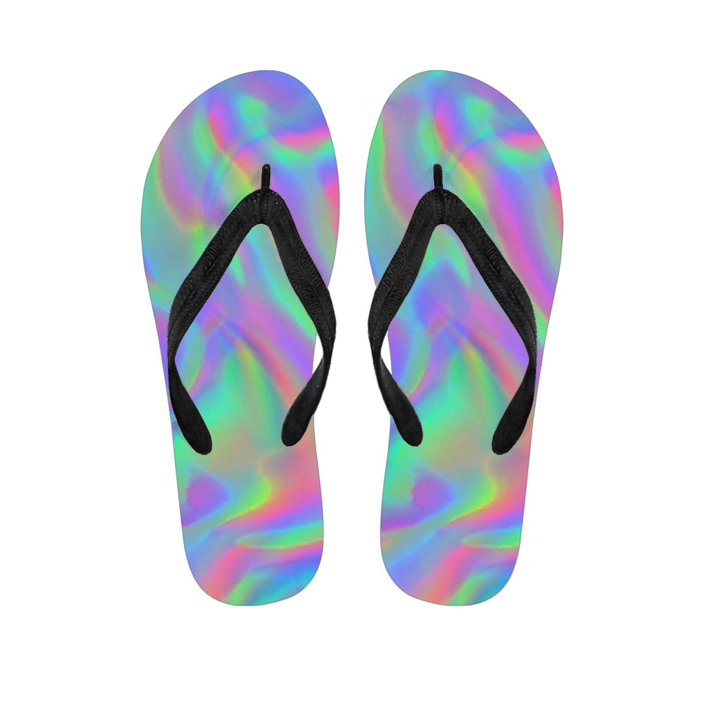 Psychedelic Holographic Trippy Print Flip Flops