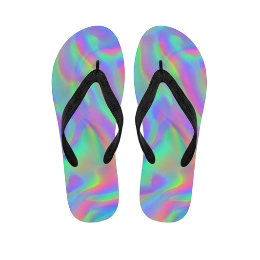 Psychedelic Holographic Trippy Print Flip Flops