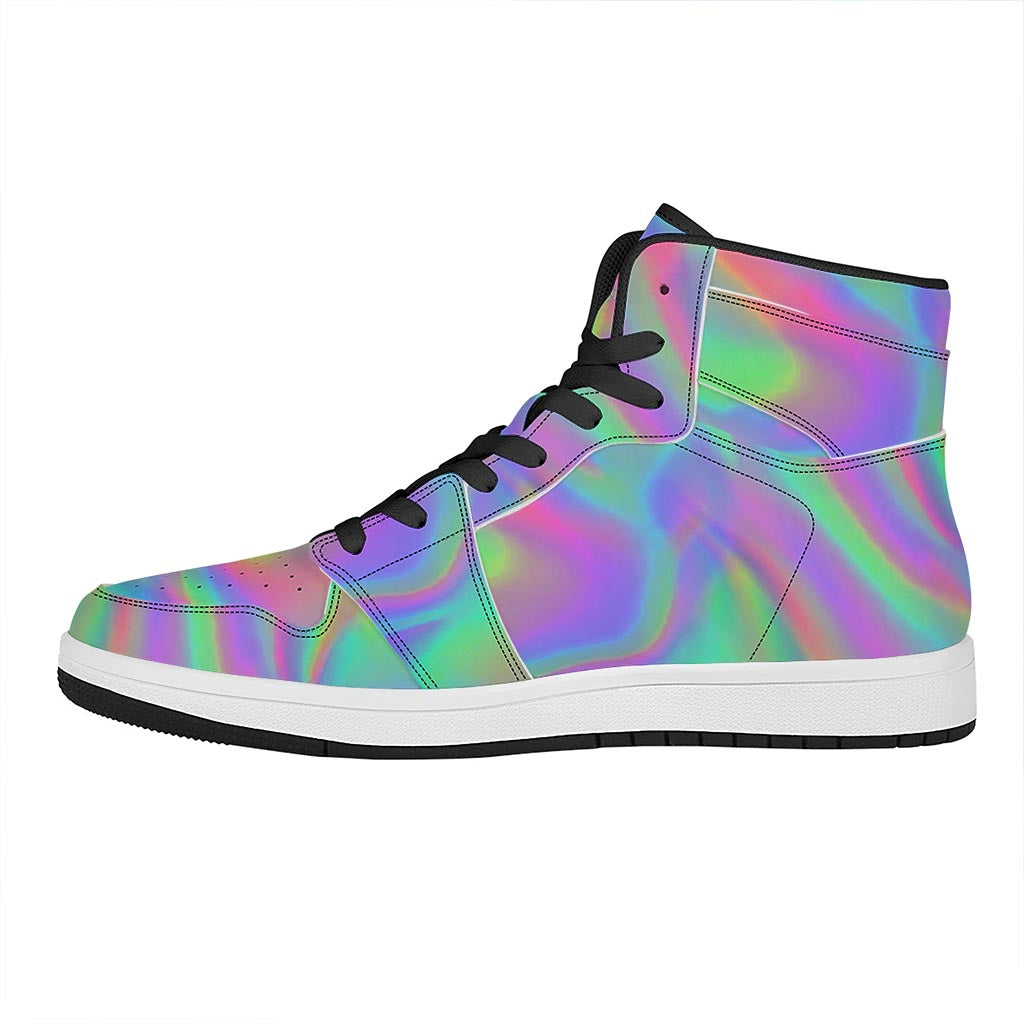Psychedelic Holographic Trippy Print High Top Leather Sneakers