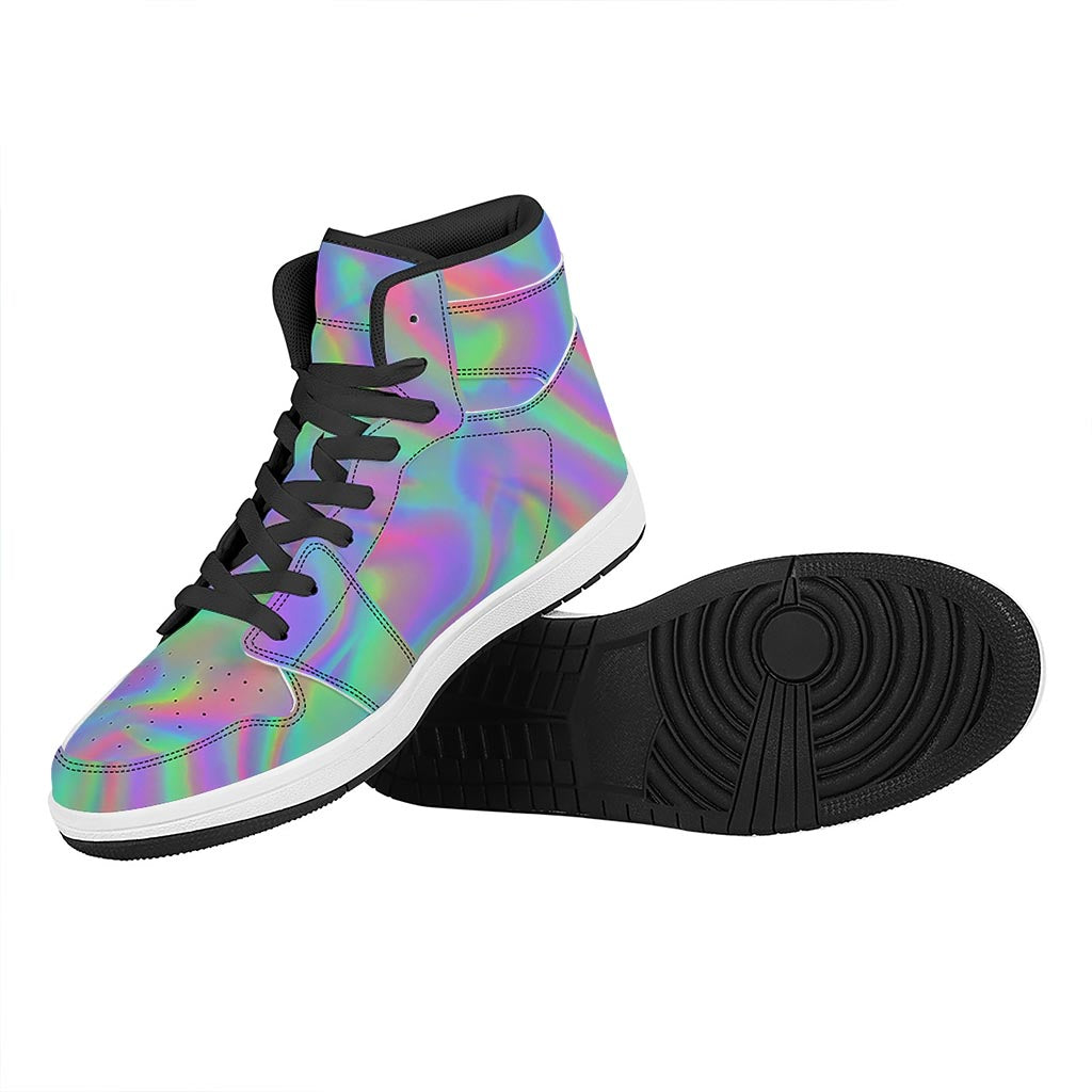 Psychedelic Holographic Trippy Print High Top Leather Sneakers
