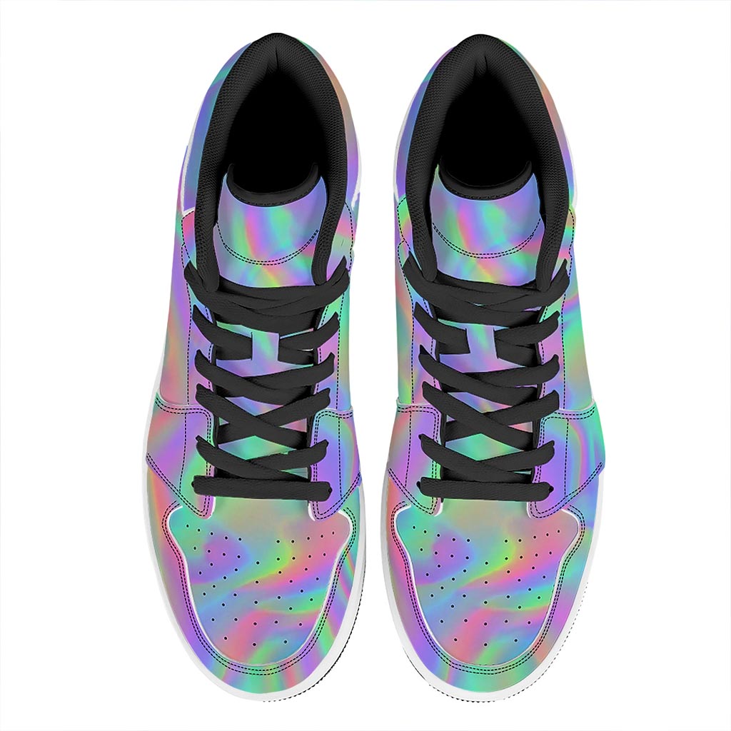 Psychedelic Holographic Trippy Print High Top Leather Sneakers