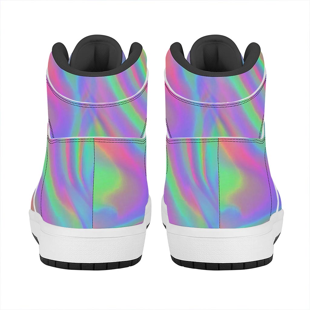 Psychedelic Holographic Trippy Print High Top Leather Sneakers