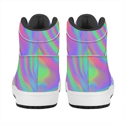 Psychedelic Holographic Trippy Print High Top Leather Sneakers