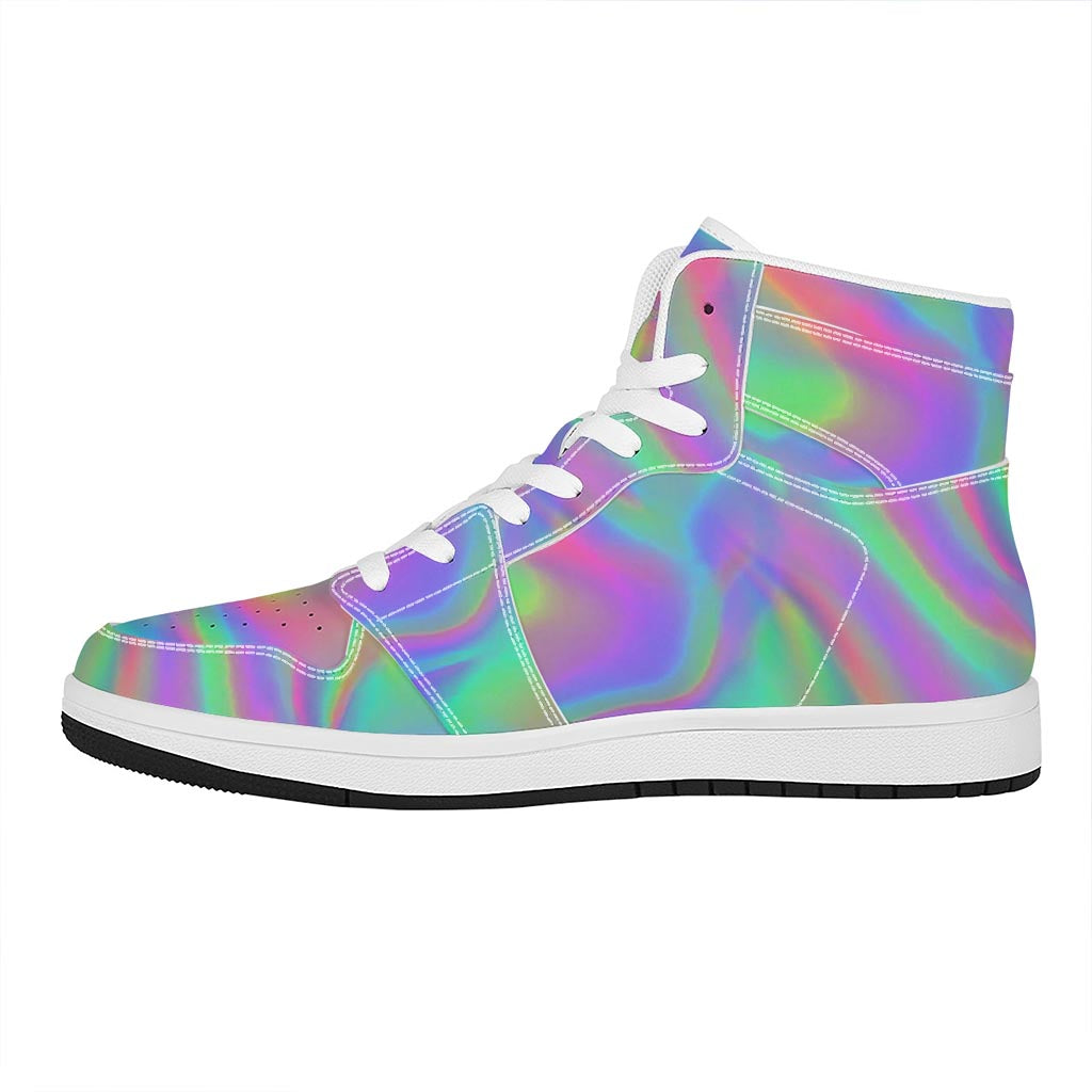 Psychedelic Holographic Trippy Print High Top Leather Sneakers