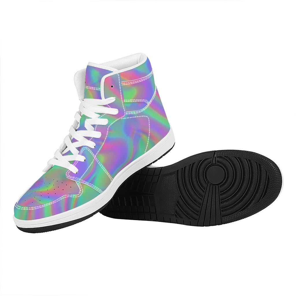 Psychedelic Holographic Trippy Print High Top Leather Sneakers