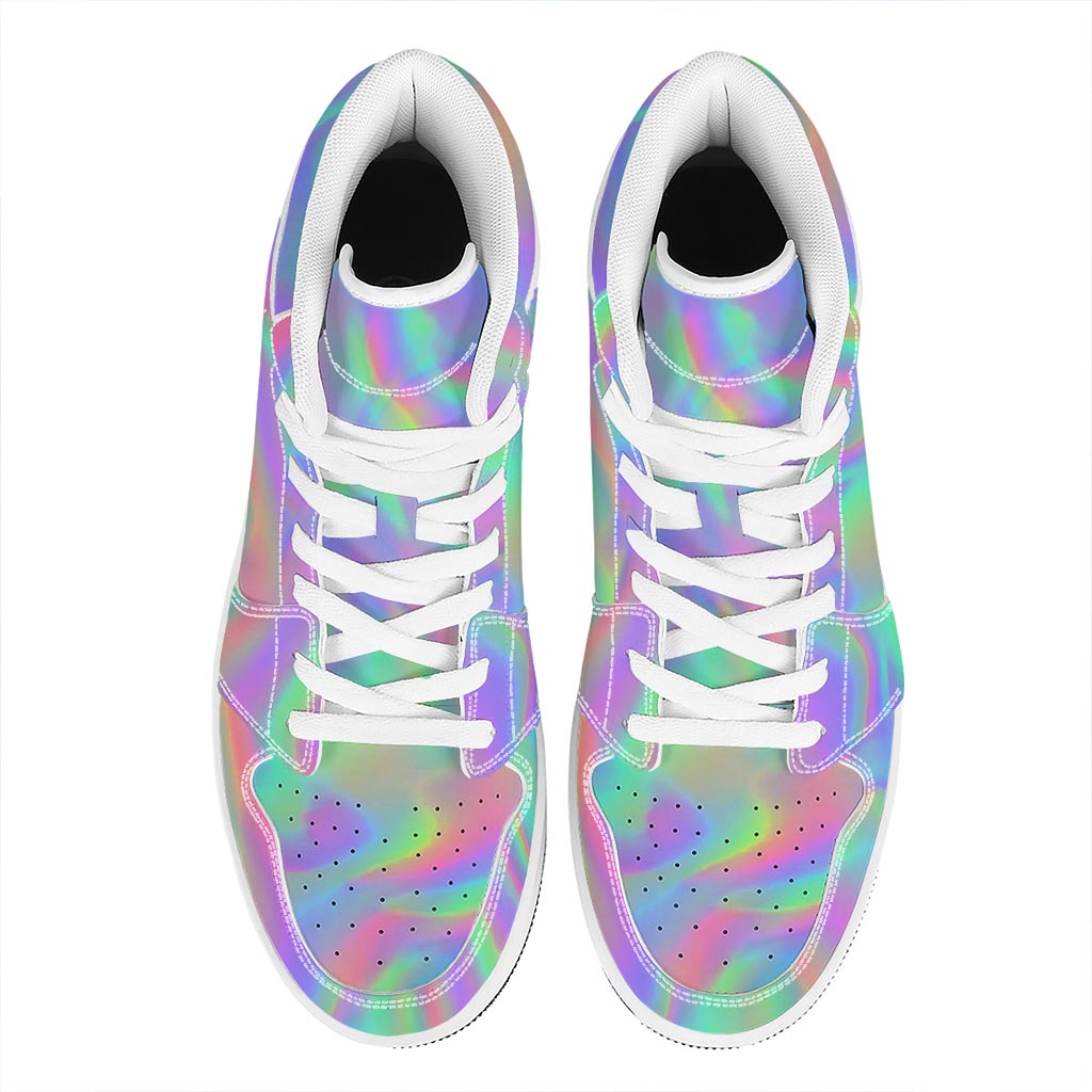 Psychedelic Holographic Trippy Print High Top Leather Sneakers