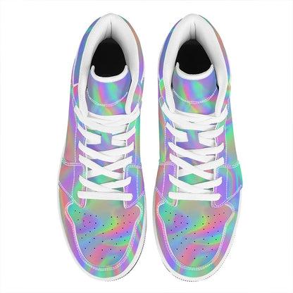Psychedelic Holographic Trippy Print High Top Leather Sneakers