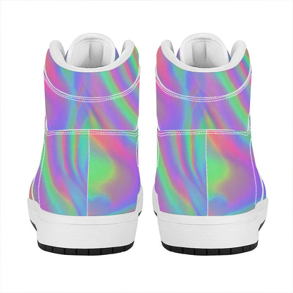 Psychedelic Holographic Trippy Print High Top Leather Sneakers