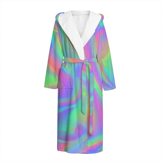 Psychedelic Holographic Trippy Print Hooded Bathrobe
