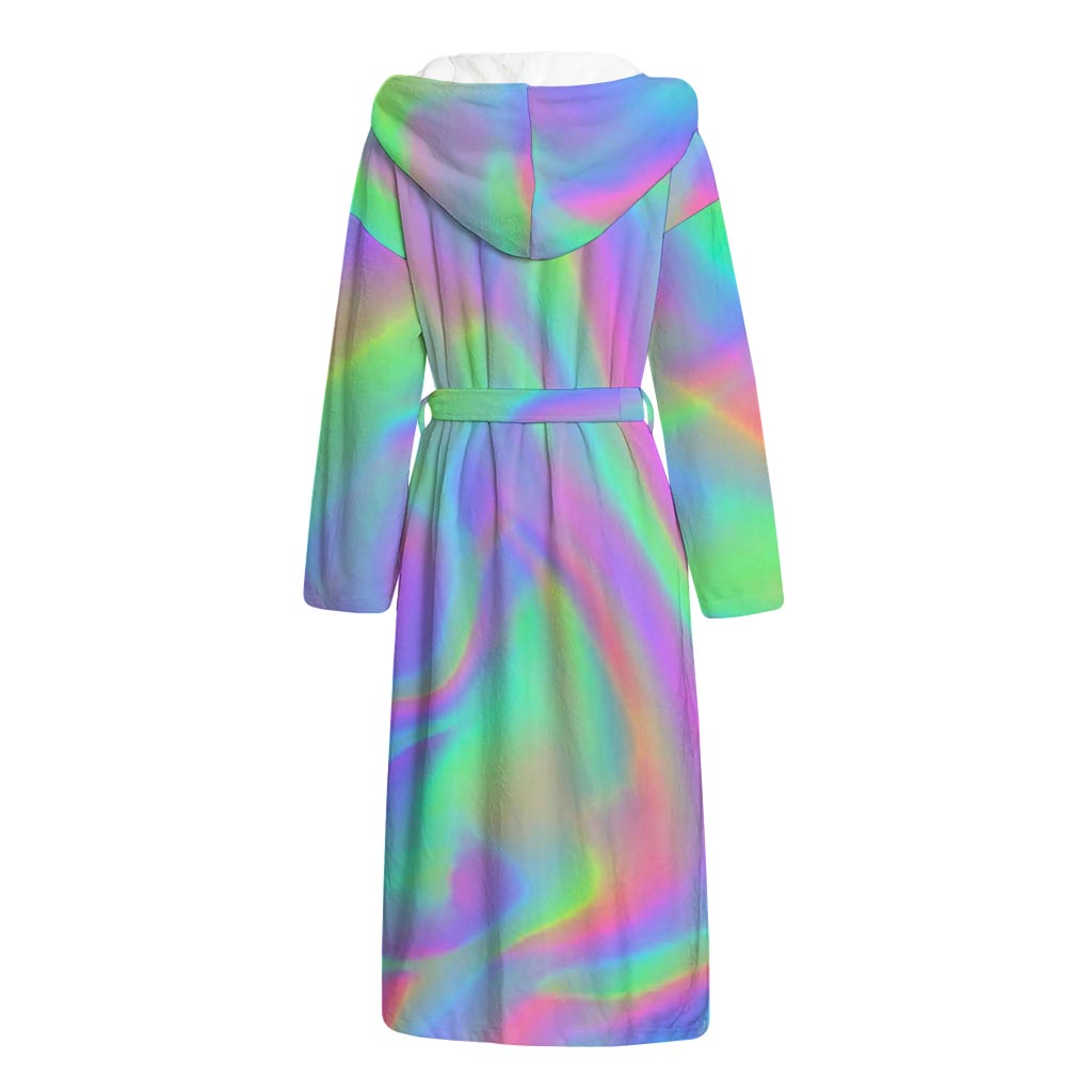 Psychedelic Holographic Trippy Print Hooded Bathrobe