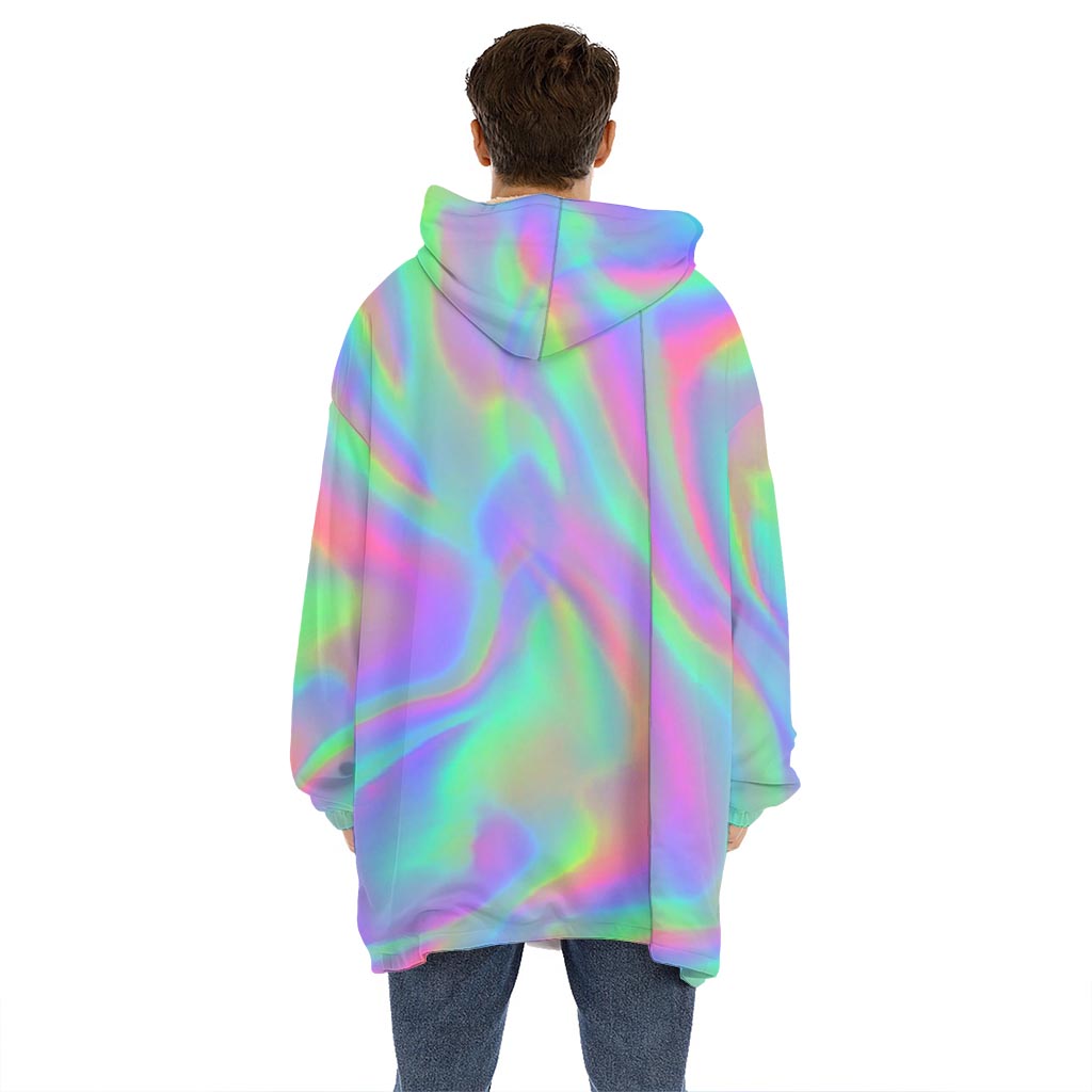 Psychedelic Holographic Trippy Print Hoodie Blanket