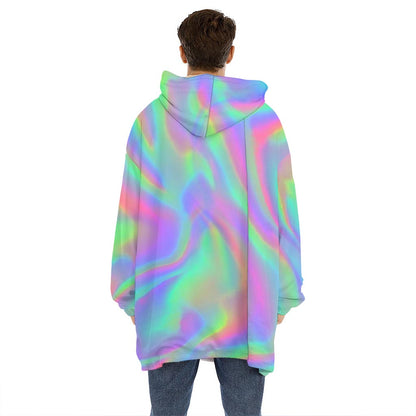 Psychedelic Holographic Trippy Print Hoodie Blanket