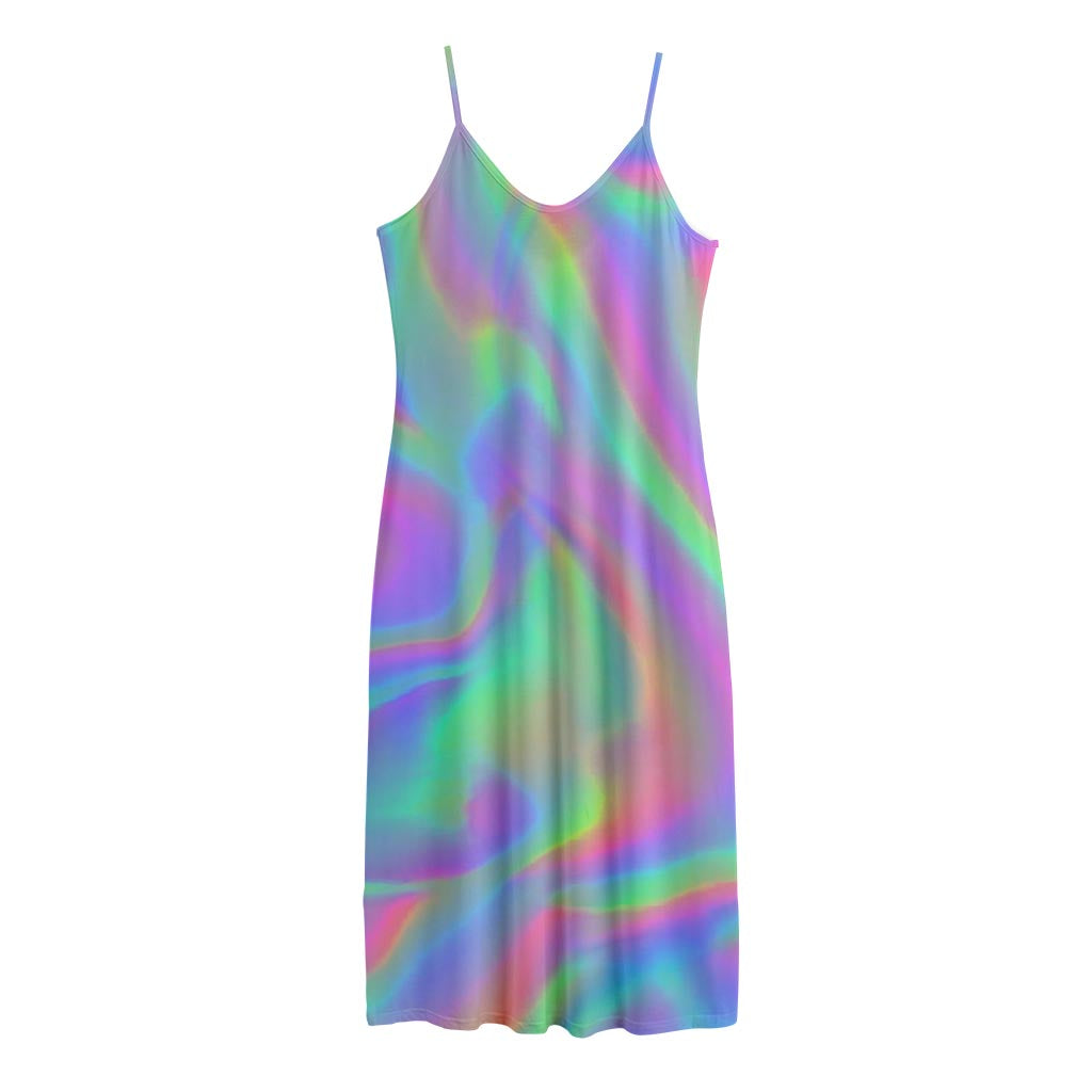 Psychedelic Holographic Trippy Print Jersey Midi Cami Dress