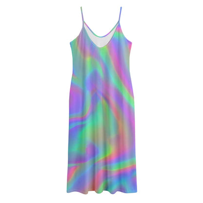 Psychedelic Holographic Trippy Print Jersey Midi Cami Dress