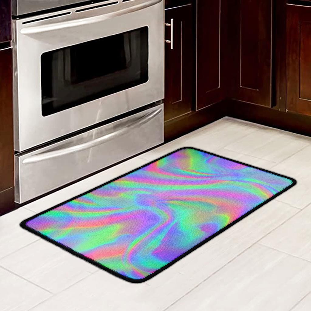 Psychedelic Holographic Trippy Print Kitchen Mat