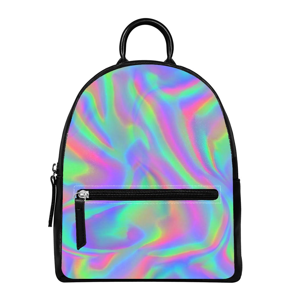 Psychedelic Holographic Trippy Print Leather Backpack