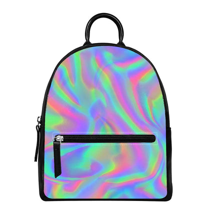 Psychedelic Holographic Trippy Print Leather Backpack