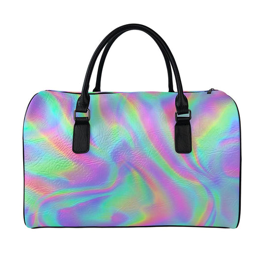 Psychedelic Holographic Trippy Print Leather Duffle Bag