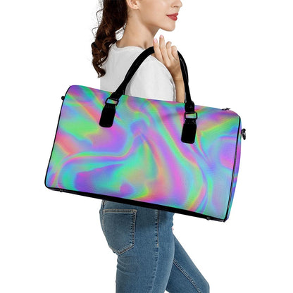 Psychedelic Holographic Trippy Print Leather Duffle Bag