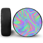 Psychedelic Holographic Trippy Print Leather Spare Tire Cover