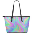 Psychedelic Holographic Trippy Print Leather Tote Bag With Zipper