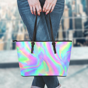 Psychedelic Holographic Trippy Print Leather Tote Bag