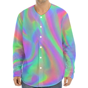 Psychedelic Holographic Trippy Print Long Sleeve Baseball Jersey