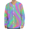 Psychedelic Holographic Trippy Print Long Sleeve Baseball Jersey