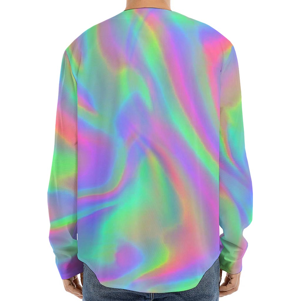 Psychedelic Holographic Trippy Print Long Sleeve Baseball Jersey