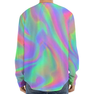 Psychedelic Holographic Trippy Print Long Sleeve Baseball Jersey