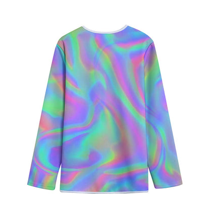 Psychedelic Holographic Trippy Print Long Sleeve Short Coat