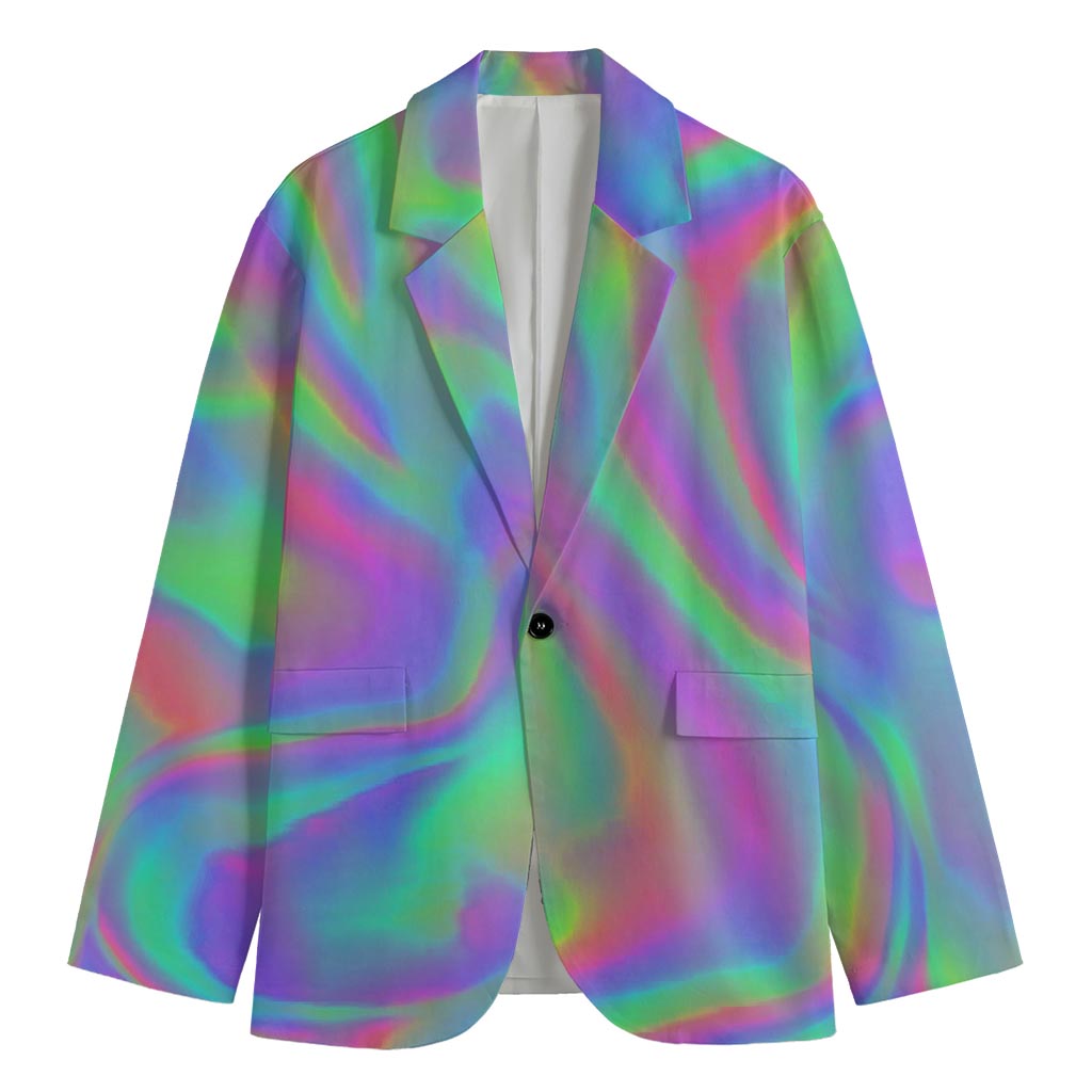 Psychedelic Holographic Trippy Print Men's Cotton Blazer