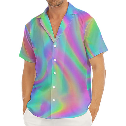 Psychedelic Holographic Trippy Print Men's Deep V-Neck Shirt